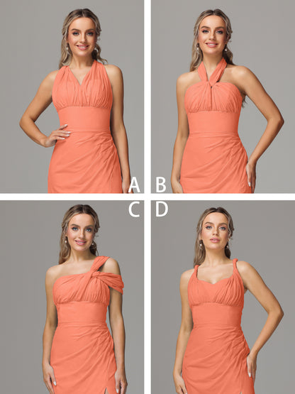 Sleeveless Off The Shoulder Chiffon Bridesmaid Dress With Slit