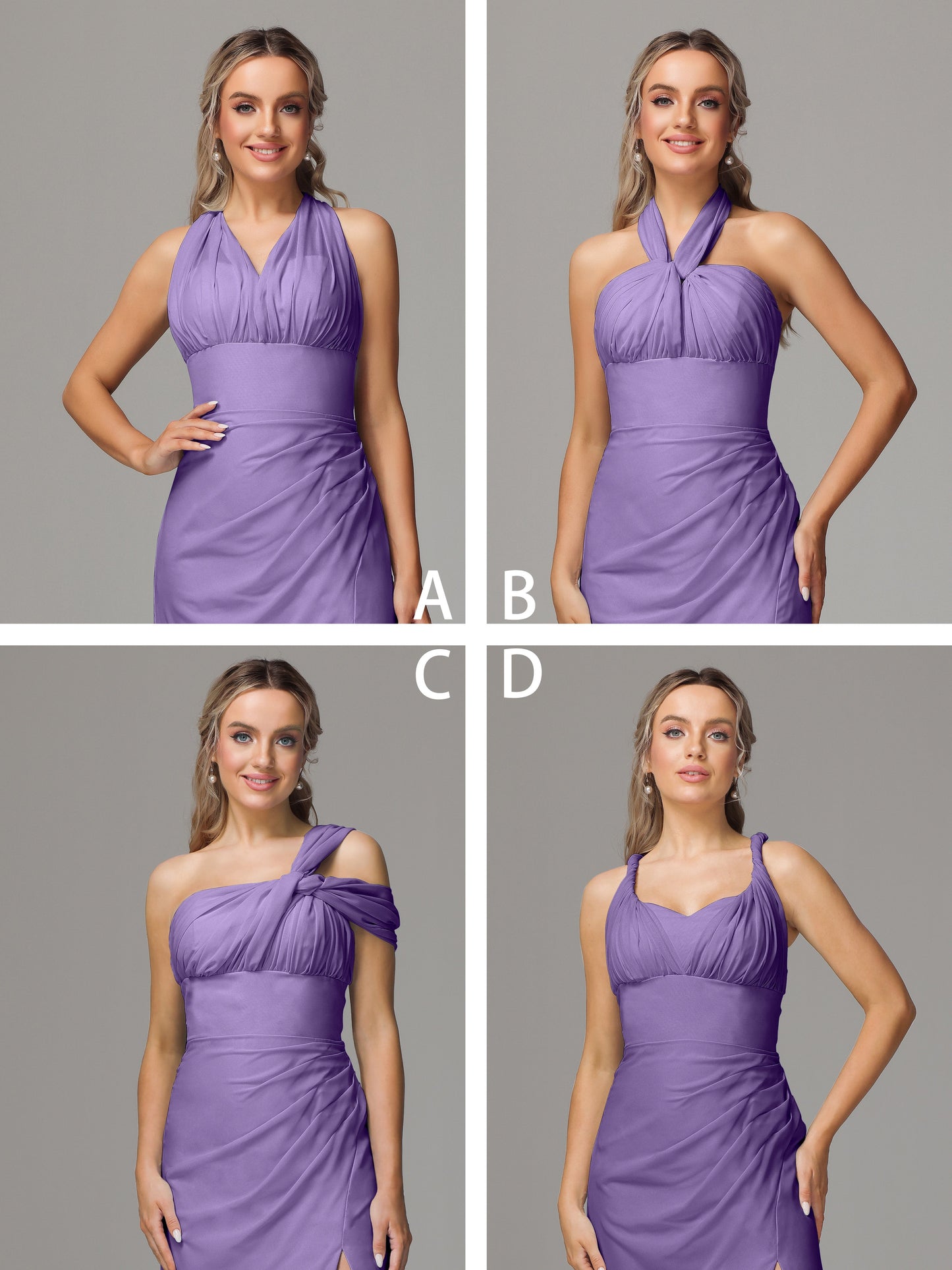Sleeveless Off The Shoulder Chiffon Bridesmaid Dress With Slit