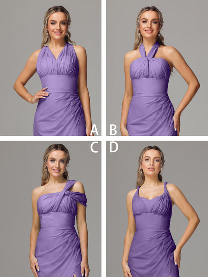 Sleeveless Off The Shoulder Chiffon Bridesmaid Dress With Slit