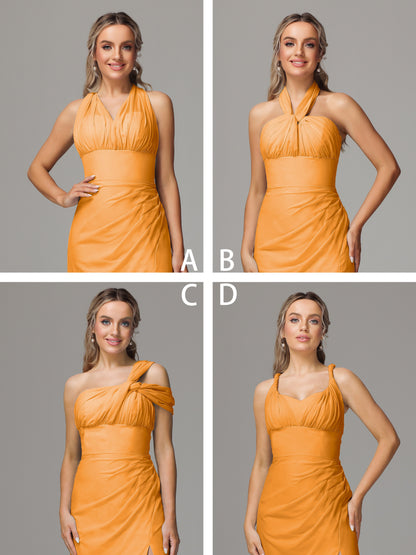 Sleeveless Off The Shoulder Chiffon Bridesmaid Dress With Slit