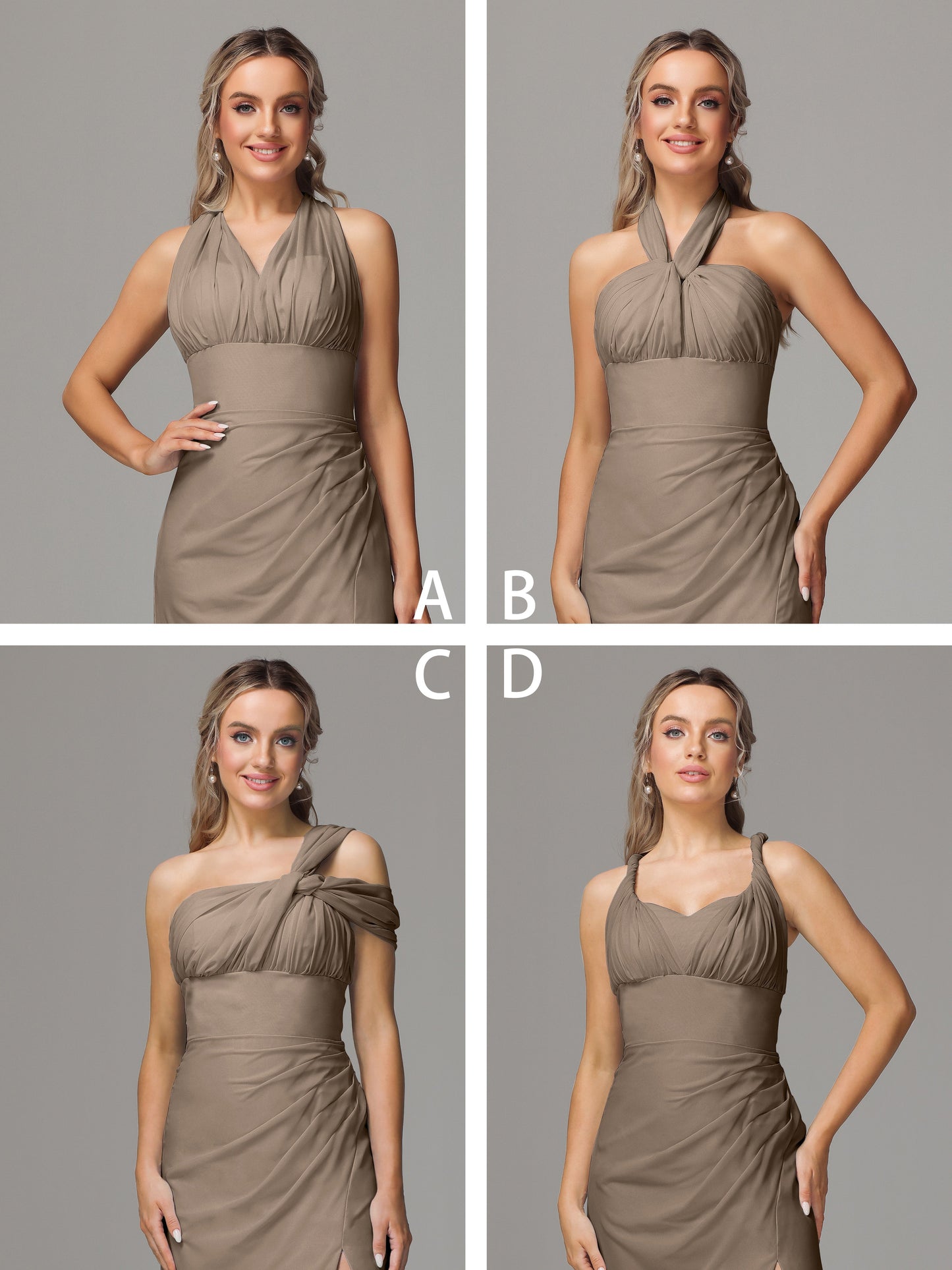 Sleeveless Off The Shoulder Chiffon Bridesmaid Dress With Slit