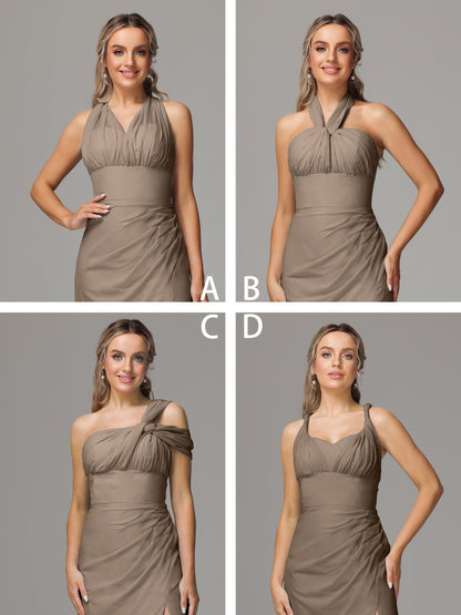 Sleeveless Off The Shoulder Chiffon Bridesmaid Dress With Slit