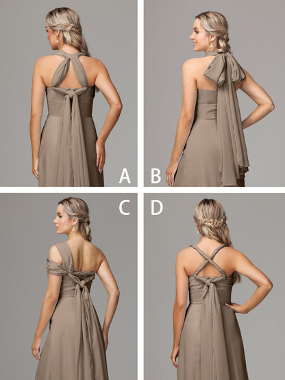 Sleeveless Off The Shoulder Chiffon Bridesmaid Dress With Slit