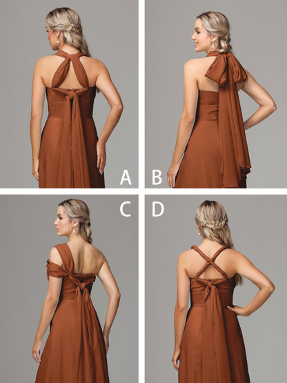 Sleeveless Off The Shoulder Chiffon Bridesmaid Dress With Slit