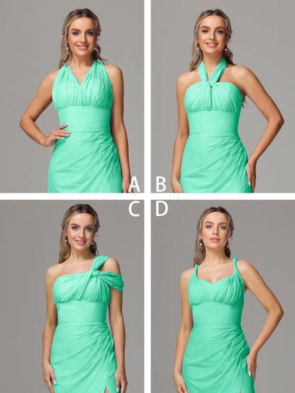Sleeveless Off The Shoulder Chiffon Bridesmaid Dress With Slit