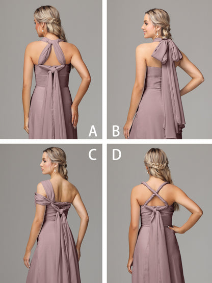 Sleeveless Off The Shoulder Chiffon Bridesmaid Dress With Slit