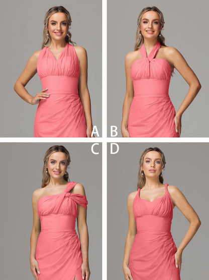 Sleeveless Off The Shoulder Chiffon Bridesmaid Dress With Slit