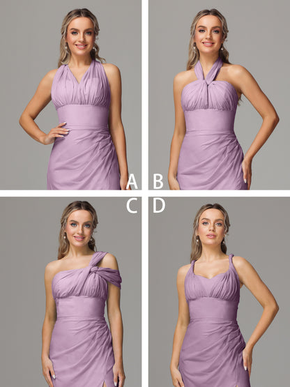 Sleeveless Off The Shoulder Chiffon Bridesmaid Dress With Slit