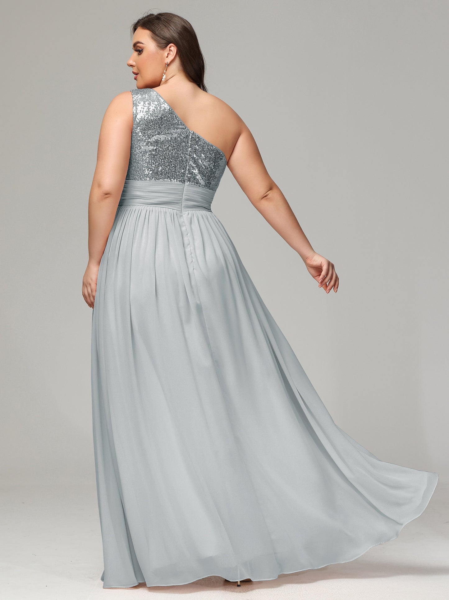 One-Shoulder Sequins Plus Size Bridesmaid Dress