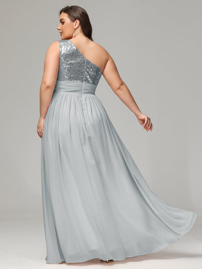 One-Shoulder Sequins Plus Size Bridesmaid Dress