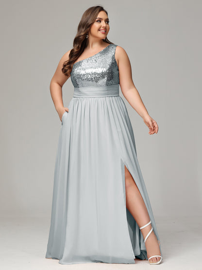 One-Shoulder Sequins Plus Size Bridesmaid Dress