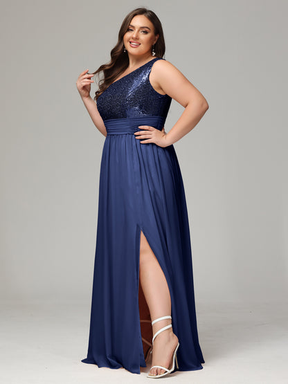 One-Shoulder Sequins Plus Size Bridesmaid Dress