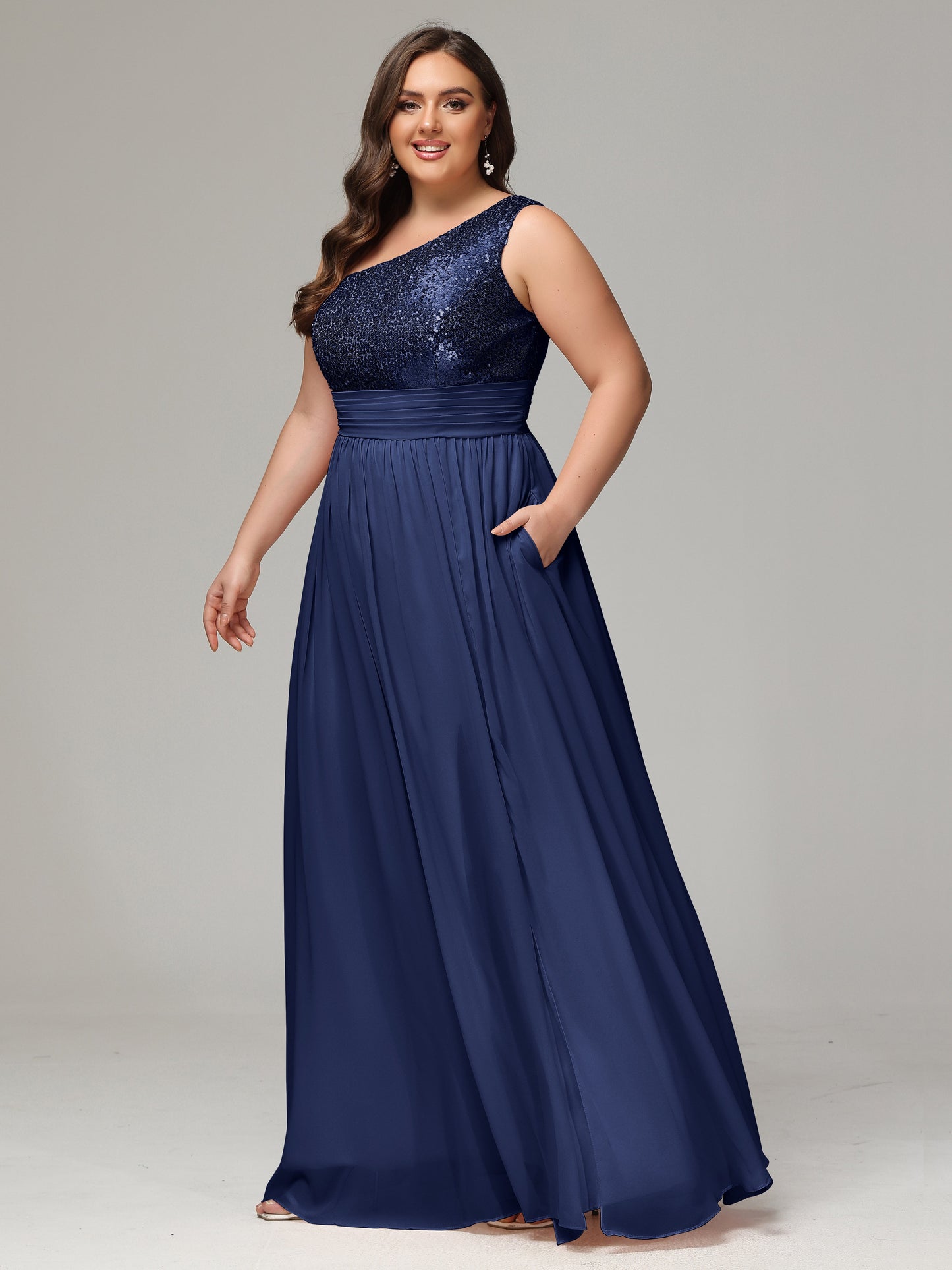 One-Shoulder Sequins Plus Size Bridesmaid Dress