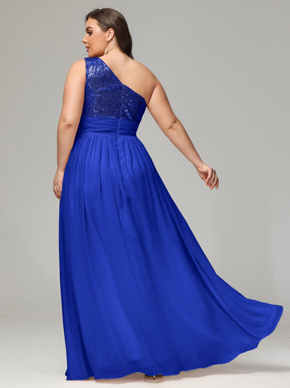 One-Shoulder Sequins Plus Size Bridesmaid Dress