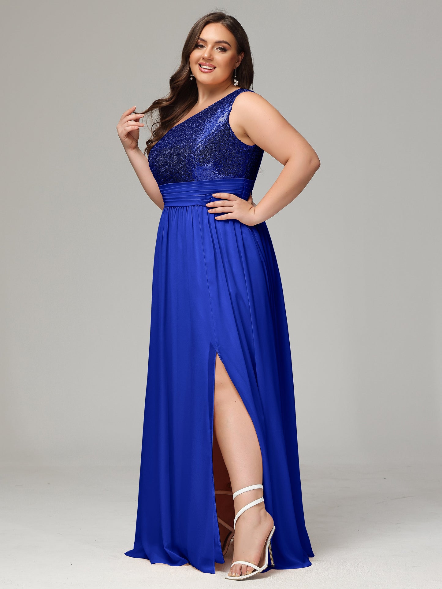 One-Shoulder Sequins Plus Size Bridesmaid Dress