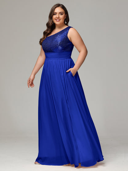 One-Shoulder Sequins Plus Size Bridesmaid Dress