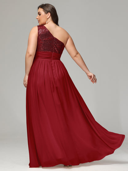 One-Shoulder Sequins Plus Size Bridesmaid Dress