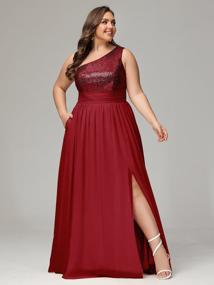 One-Shoulder Sequins Plus Size Bridesmaid Dress