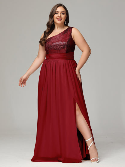 One-Shoulder Sequins Plus Size Bridesmaid Dress