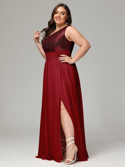 One-Shoulder Sequins Plus Size Bridesmaid Dress
