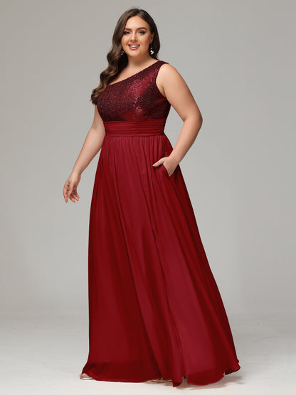 One-Shoulder Sequins Plus Size Bridesmaid Dress