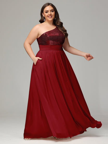 One-Shoulder Sequins Plus Size Bridesmaid Dress