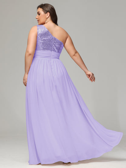 One-Shoulder Sequins Plus Size Bridesmaid Dress