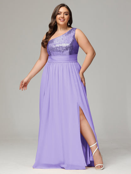 One-Shoulder Sequins Plus Size Bridesmaid Dress