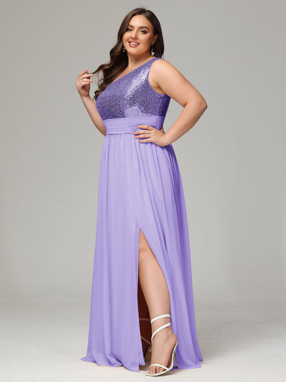 One-Shoulder Sequins Plus Size Bridesmaid Dress