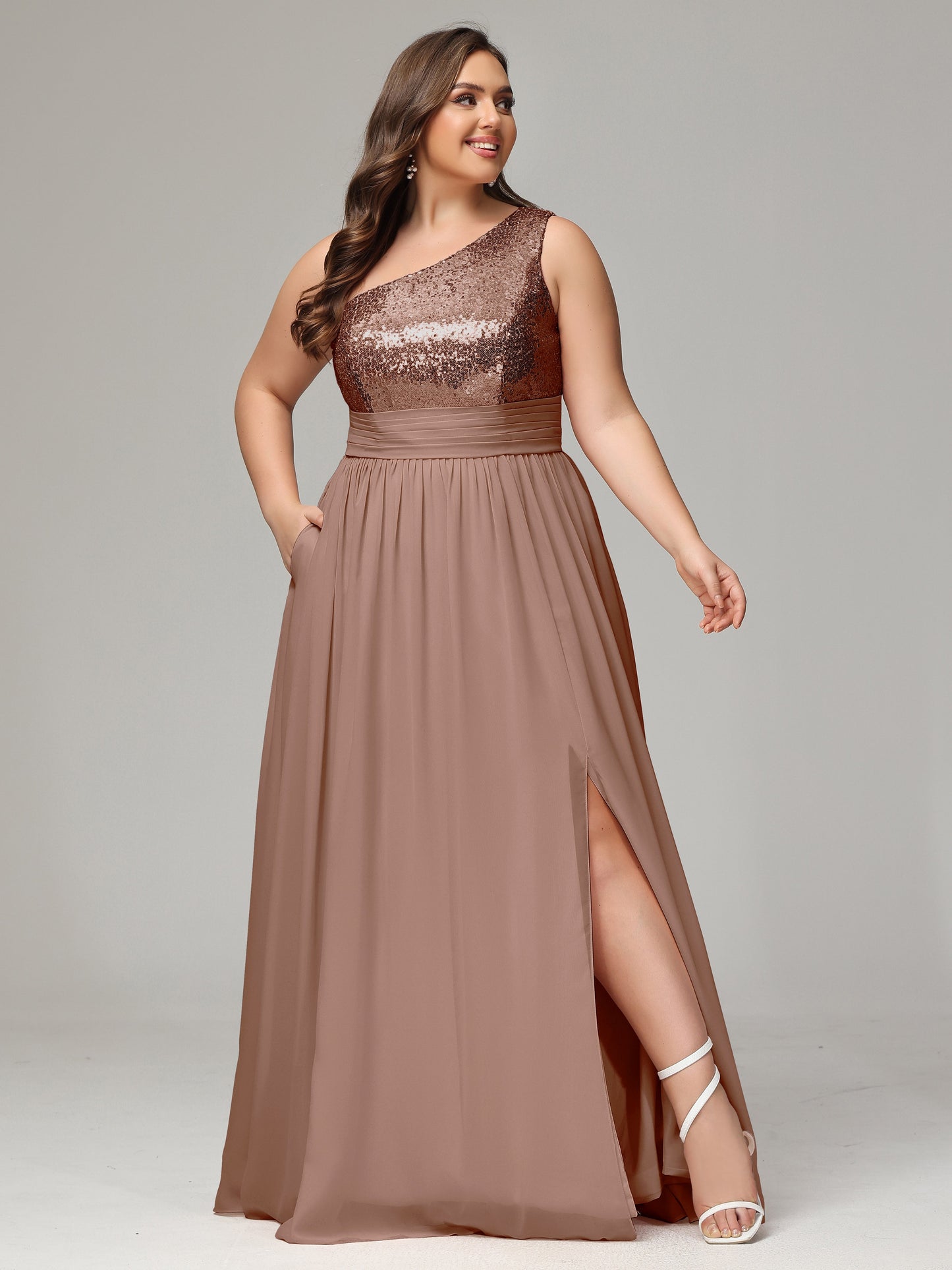 One-Shoulder Sequins Plus Size Bridesmaid Dress