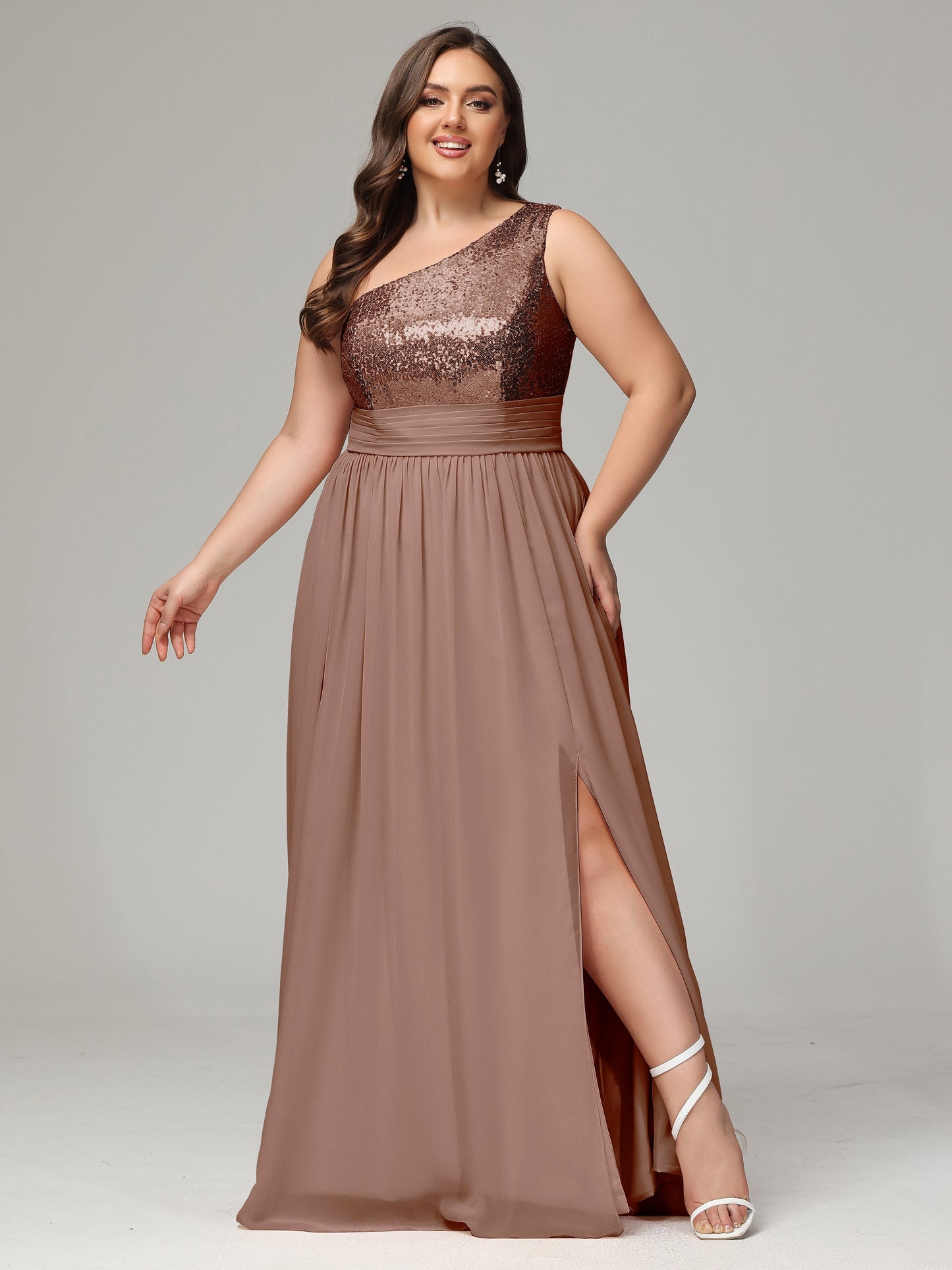 One-Shoulder Sequins Plus Size Bridesmaid Dress