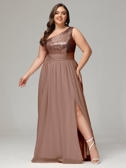 One-Shoulder Sequins Plus Size Bridesmaid Dress