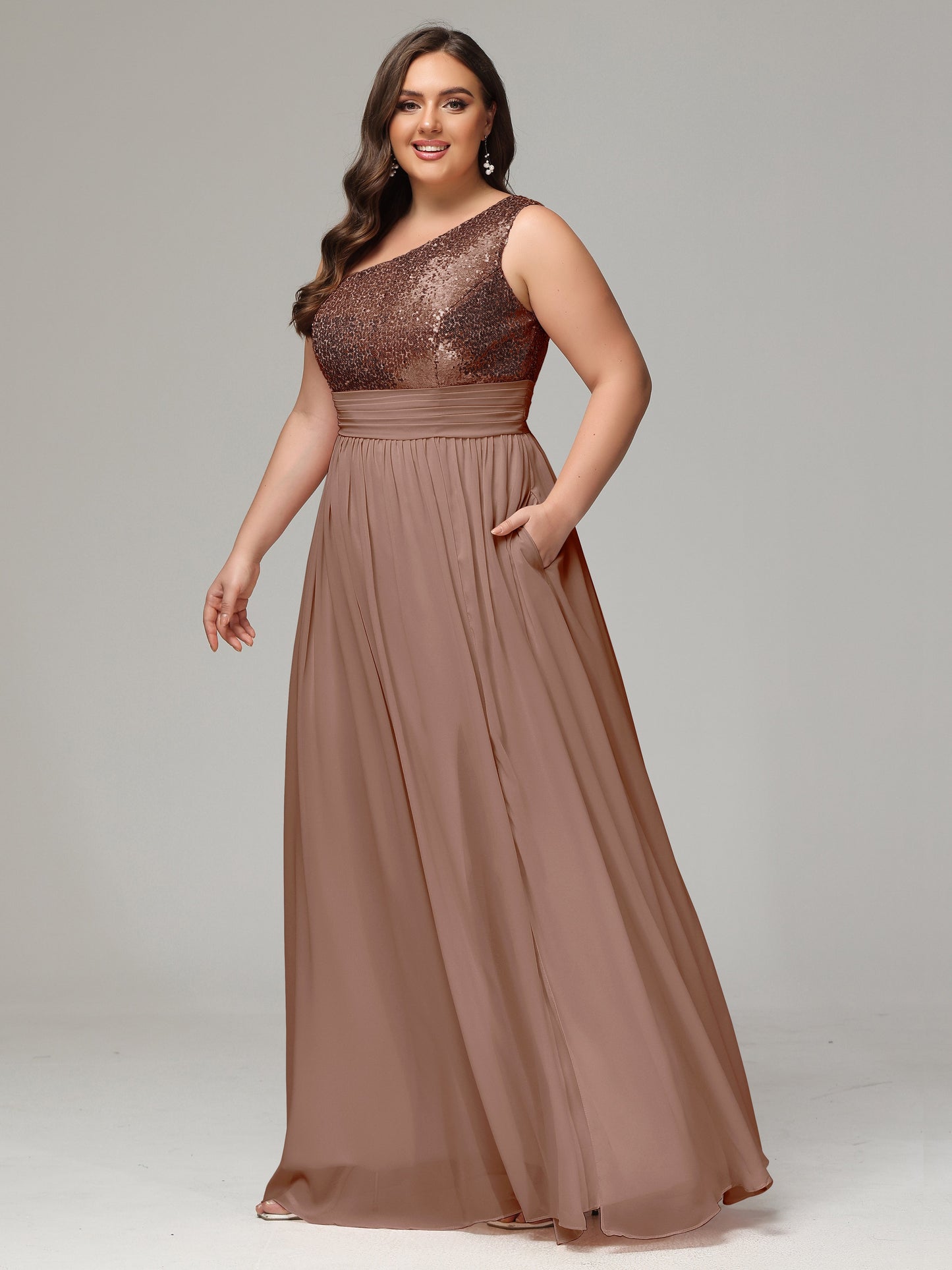 One-Shoulder Sequins Plus Size Bridesmaid Dress