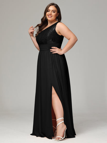 One-Shoulder Sequins Plus Size Bridesmaid Dress