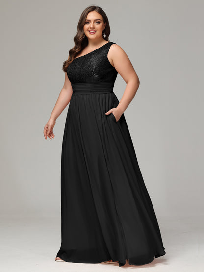 One-Shoulder Sequins Plus Size Bridesmaid Dress