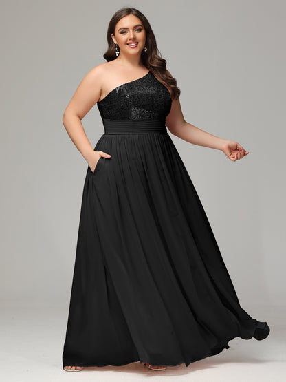 One-Shoulder Sequins Plus Size Bridesmaid Dress