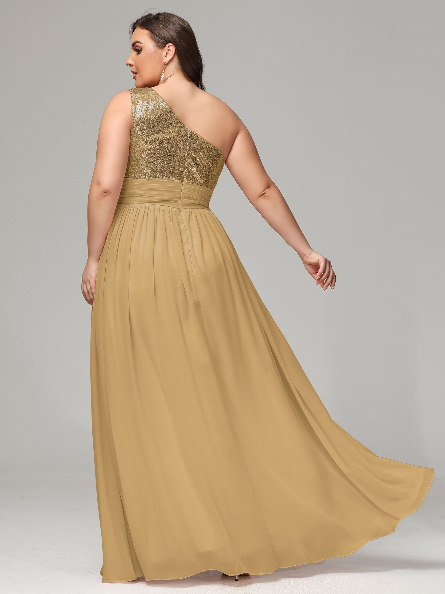 One-Shoulder Sequins Plus Size Bridesmaid Dress