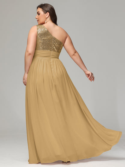 One-Shoulder Sequins Plus Size Bridesmaid Dress