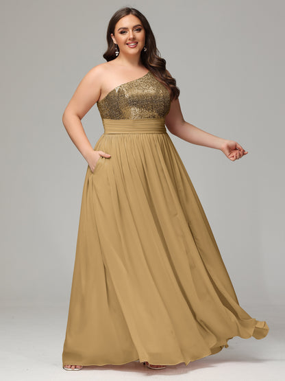 One-Shoulder Sequins Plus Size Bridesmaid Dress
