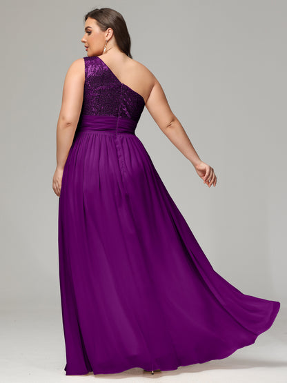 One-Shoulder Sequins Plus Size Bridesmaid Dress