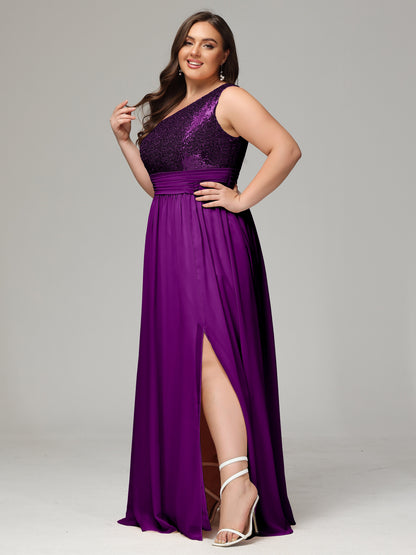 One-Shoulder Sequins Plus Size Bridesmaid Dress