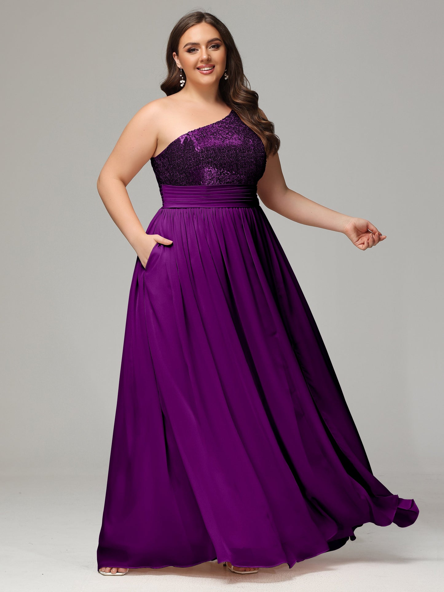 One-Shoulder Sequins Plus Size Bridesmaid Dress