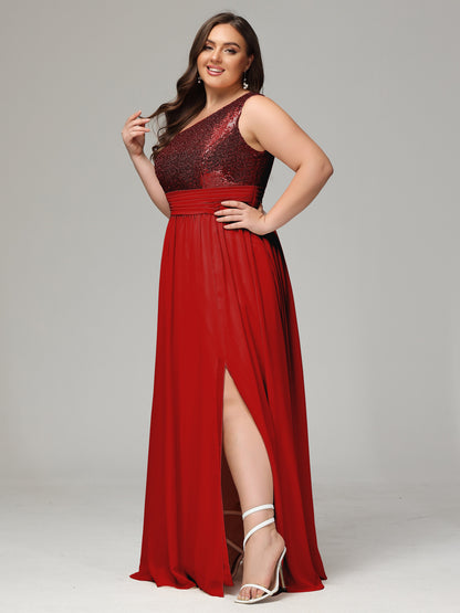 One-Shoulder Sequins Plus Size Bridesmaid Dress