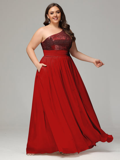 One-Shoulder Sequins Plus Size Bridesmaid Dress