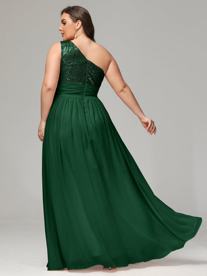 One-Shoulder Sequins Plus Size Bridesmaid Dress