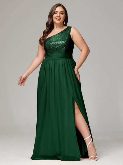 One-Shoulder Sequins Plus Size Bridesmaid Dress