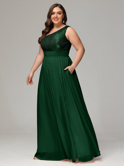 One-Shoulder Sequins Plus Size Bridesmaid Dress