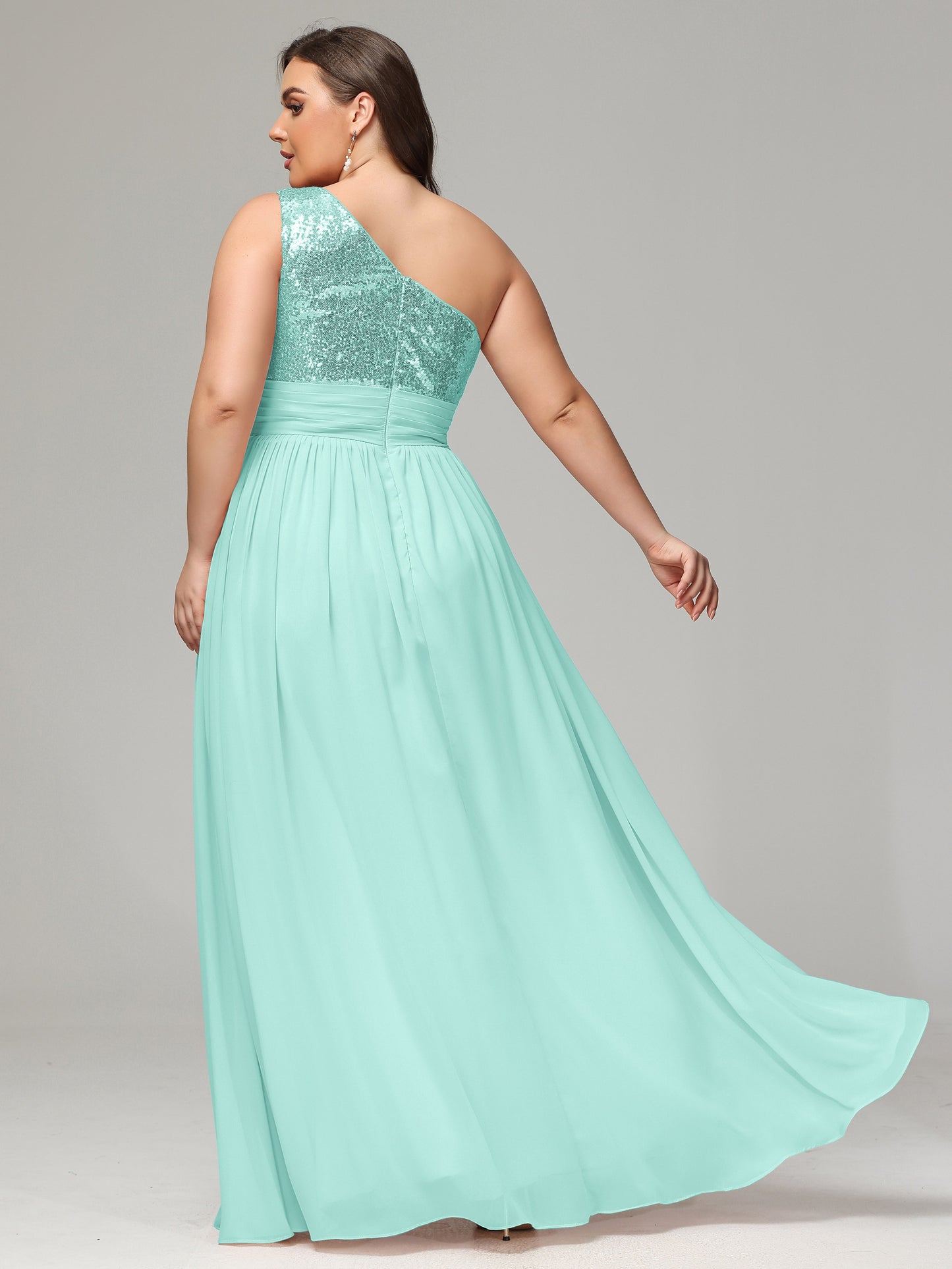 One-Shoulder Sequins Plus Size Bridesmaid Dress