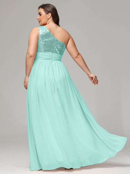 One-Shoulder Sequins Plus Size Bridesmaid Dress