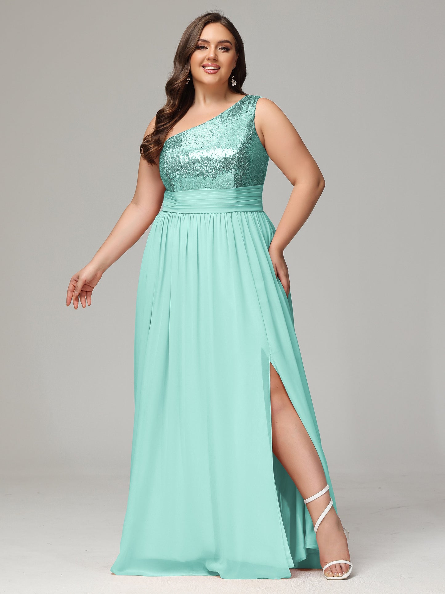 One-Shoulder Sequins Plus Size Bridesmaid Dress
